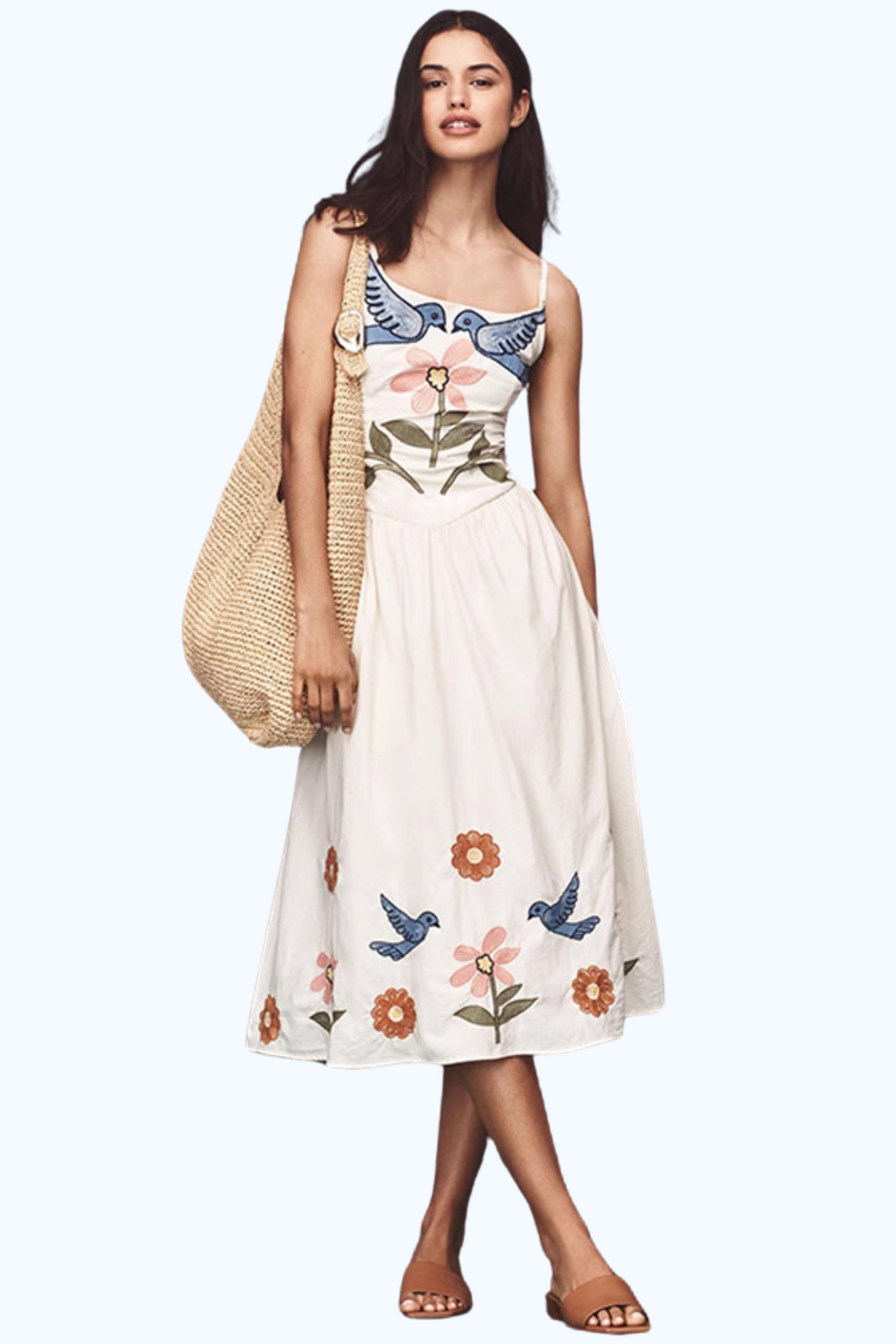 🌙 Fleur de Lune – Embroidered Midikleid