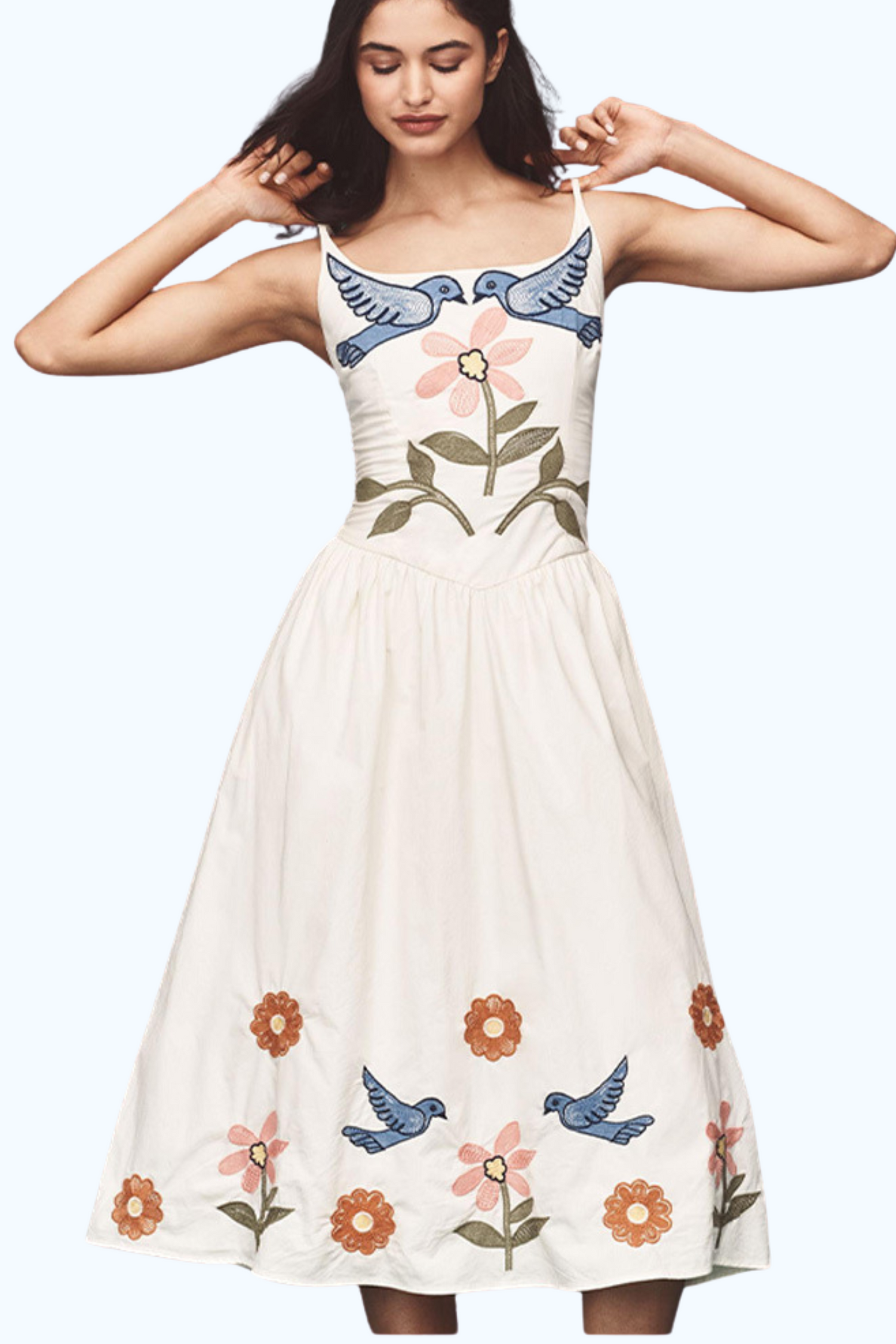 🌙 Fleur de Lune – Embroidered Midikleid